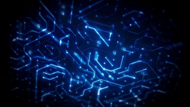 Abstract Technology Chipset Motherboard Background Animation/ 4k animation of an astract computer motherboard chipset technology backround with glowing autofill reveal effect
