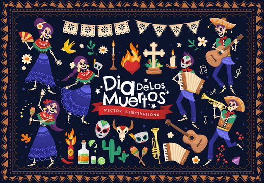 Dia De Los Muertos Illustrations for Day of The Dead Cinco de Mayo Mexican Fiestas