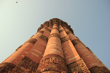 View of Mughal architecture of Qutub Minar in Mehrauli, New Delhi
