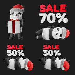 Panda in Santa Claus hat mascot 3d render © Feelplus Creator