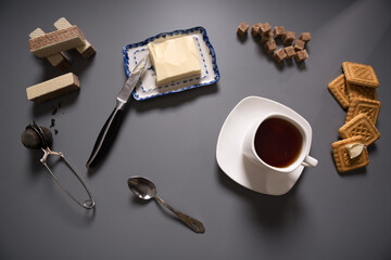 fresh brewed tea with cookies and butter in the morning is very tasty