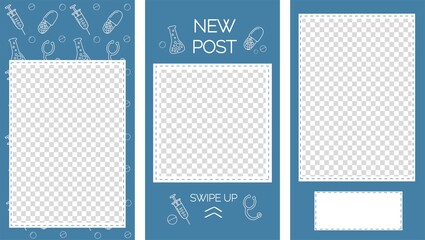 Vector editable stories templates, posts for social media. Hospital or drug store concept, isolated on white background