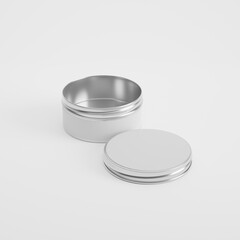 Tin container product photo mockup - cream / sweets container with lid wrapper open 4k 3d render