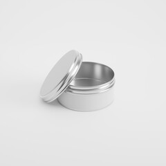 Tin container product photo mockup - cream / sweets container with lid and wrapper open 4k 3d render