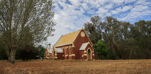 Sacred Heart Catholic Church (built 1899) in a paddock in Barnawartha, Victoria, Australia.