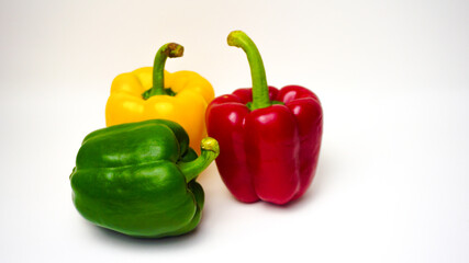 Vegetables Red Green Yellow Bell pepper or sweet pepper isolated on white background.