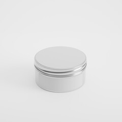 Tin container product photo mockup - cream / sweets container with lid and sticker closed 4k 3d render