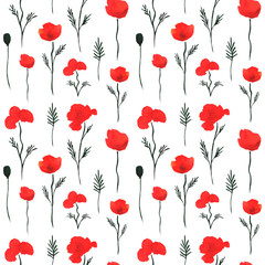 seamless watercolor pattern with red flowers