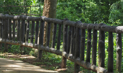 Wooden fences and walkways on natural bodies of water Kanchanaburi Province, Thailand.