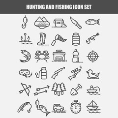 hunting and fishing icon set