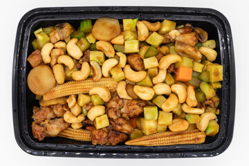 Chinese Cashew Chicken in a Takeout Container