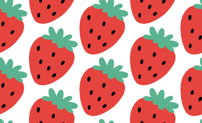 Hand drawn illustration with strawberry. Trendy vector seamless pattern in vibrant colors. Can be used for baby t-shirt print, fashion print design, kids wear, baby celebration, fabric, and wrapping.