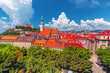 Bratislava castle, saint Martins cathedral and the old town view in Bratislava city center, Slovakia
