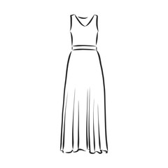 women's dresses. Hand drawn vector illustration. Black outline drawing isolated on white background women's dress, vector sketch illustration