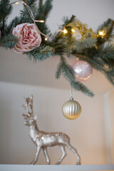Christmas wreath garland and reindeer