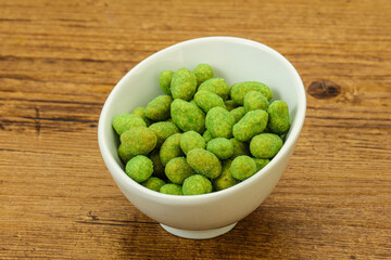 Spicy wasabi peanuts in the bowl
