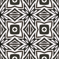 Indian Native American Pattern. Repeat Tie Dye Ornament. Ikat Persian Motif. Black and White  Monochrome Seamless Texture. Abstract Ikat Design. Indian Traditional Americal Pattern.