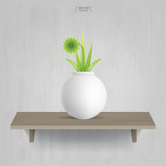 Beautiful decoration plant in flower pot on wooden shelf background. Idea for interior design and decoration. Vector.