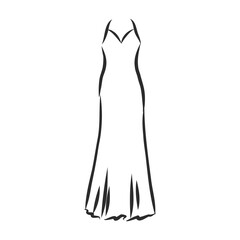 women's dresses. Hand drawn vector illustration. Black outline drawing isolated on white background women's dress, vector sketch illustration