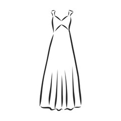 women's dresses. Hand drawn vector illustration. Black outline drawing isolated on white background women's dress, vector sketch illustration