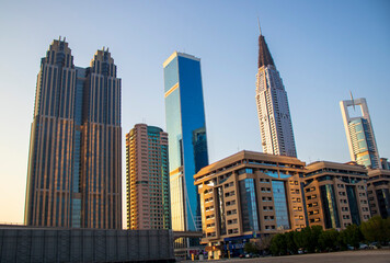 Fototapeta na wymiar View of some skyscrapers along the Sheikh Zayed Road in Dubai.