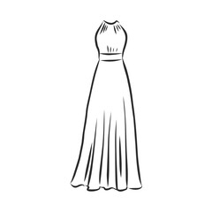 women's dresses. Hand drawn vector illustration. Black outline drawing isolated on white background women's dress, vector sketch illustration