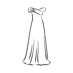 women's dresses. Hand drawn vector illustration. Black outline drawing isolated on white background women's dress, vector sketch illustration
