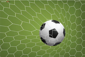 Fototapeta na wymiar Soccer football ball in goal and white net. Vector.