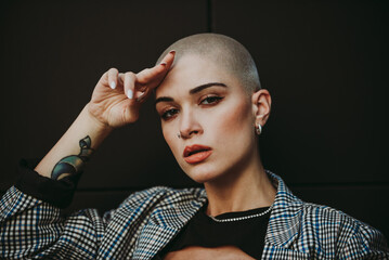 Image of a beautiful woman with bald shaved hair