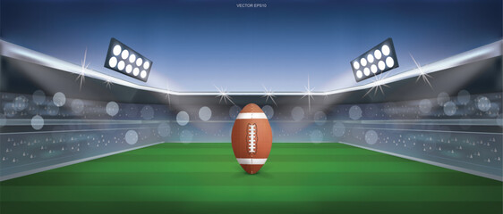 Football ball on american football field stadium background. Vector. © Lifestyle Graphic