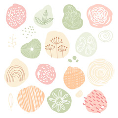 Abstract geometric elements set with circles, dots and organic lines. Abstraction nordic paint print. Scandinavian style. Contemporary modern trendy hand vector decoration. Design for paper, fabric.