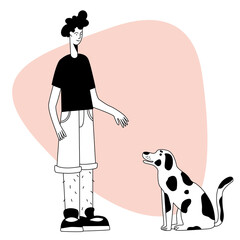 Happy boy and dog. Illustration for friendship card, pet care flyer, pet shop advertising etc.