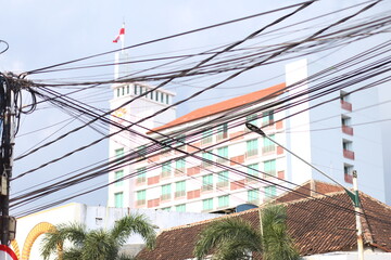 So many hanging cable in front of the hotel