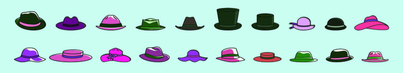 set of panama hat cartoon icon design template with various models. vector illustration isolated on blue background