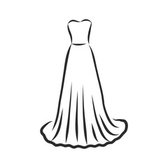 women's dresses. Hand drawn vector illustration. Black outline drawing isolated on white background women's dress, vector sketch illustration