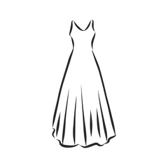 women's dresses. Hand drawn vector illustration. Black outline drawing isolated on white background women's dress, vector sketch illustration