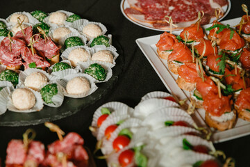 festive table with lots of food