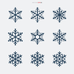 Snowflake icon set. Snowflake sign and symbol for Christmas template. Abstract star. Vector.