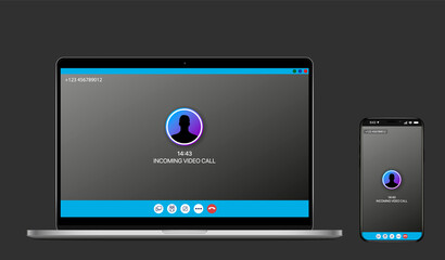 Mockup video calls on a smartphone and laptop. Video conference. Online meetings. Quarantine.