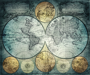 Old world map of the 18th century.  Concept on the theme of travel, adventure, geography, discovery, history. Pirate and nautical theme grunge background.