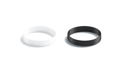 Blank black and white silicone wristband mockup set, side view - obrazy, fototapety, plakaty