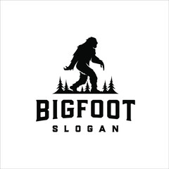 Bigfoot walks between pine trees - obrazy, fototapety, plakaty