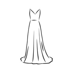 women's dresses. Hand drawn vector illustration. Black outline drawing isolated on white background women's dress, vector sketch illustration