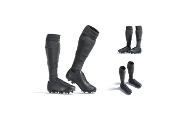 Blank black soccer boots with socks mock up, different views