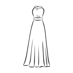 women's dresses. Hand drawn vector illustration. Black outline drawing isolated on white background women's dress, vector sketch illustration