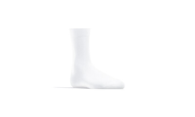 Blank white long sock mockup stand, half-turned view