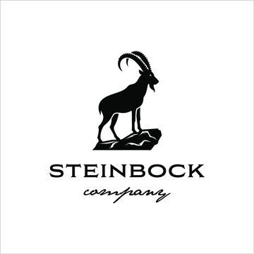 The Alpine ibex stands on a rock in a classic style design