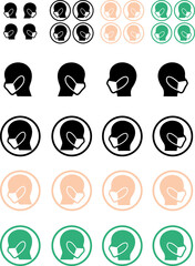 マスク横顔バリエーション（複数色&全種類）