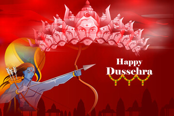 vector illustration of Lord Rama killing Ravana in Happy Dussehra festival of India