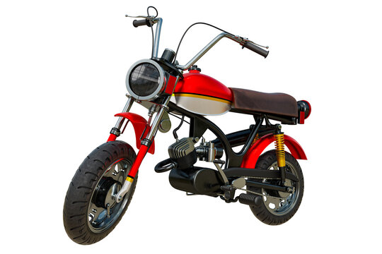 3d rendering of mini red retro bike isolated on white background.